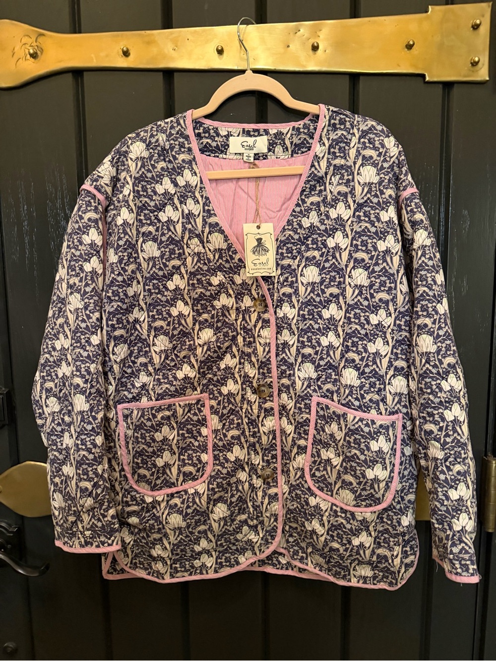 NWT EASEL LOS ANGELES Market Navy Pink Floral Quilt Coat Jacket Boho Duster Sm